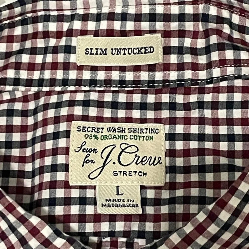 J.Crew Men’s Large Slim Untucked Long Sleeve Button Down Shirt Gingham Check